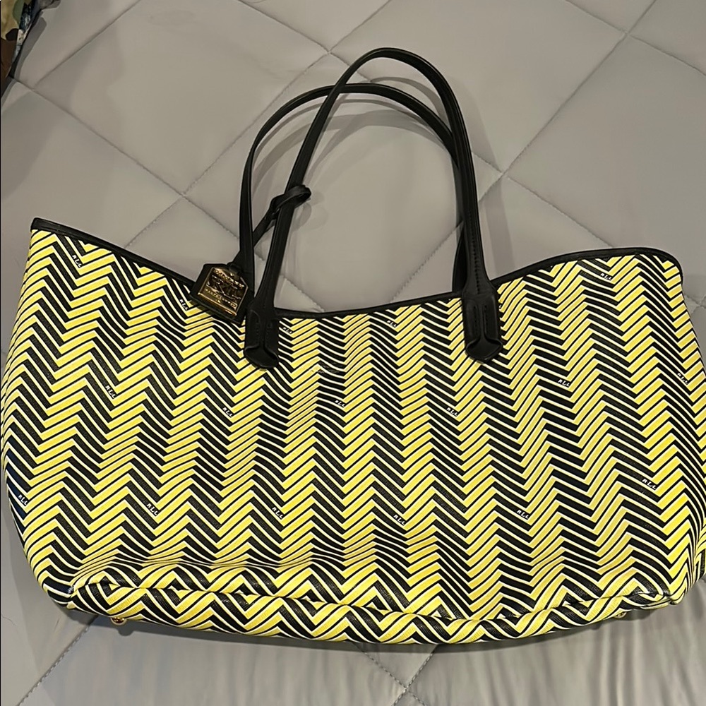 Ralph Lauren Black and Yellow Chevron Tote Bag